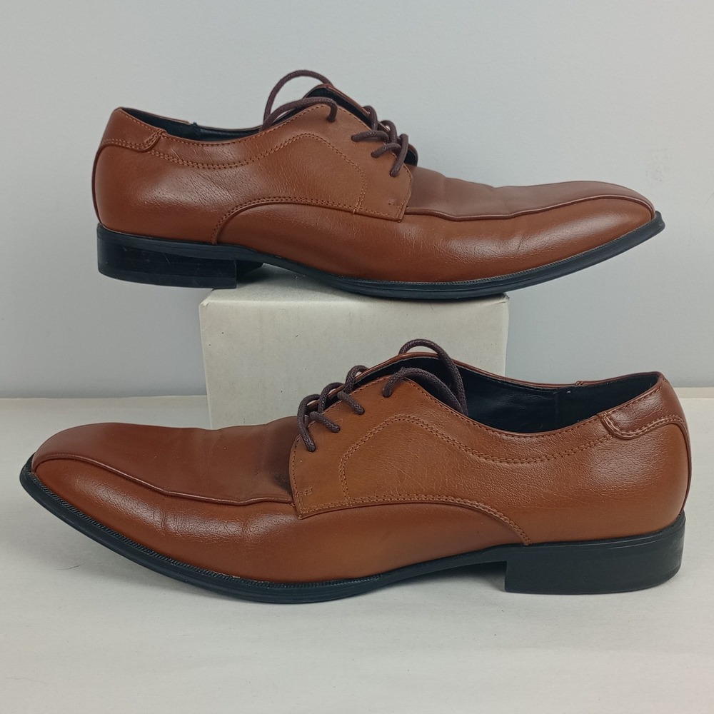 Alfani Mens 9.5 Brown Faux Leather Seth Lace Up Bicycle Toe Wing Tip Oxford Shoe